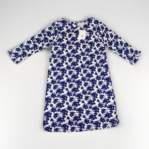 NWT Compania Fantastica Shift Dress Blue & White Long Sleeve Short Size S Floral